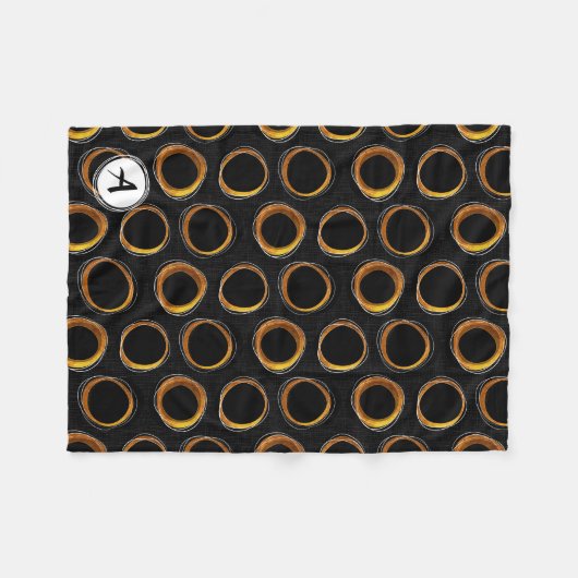 Solar Eclipse Mid-Century Modern Black & Gold Fleece Deken (Voorkant (Horizontaal))