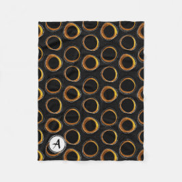 Solar Eclipse Mid-Century Modern Black & Gold Fleece Deken