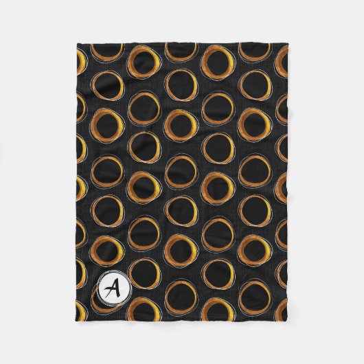 Solar Eclipse Mid-Century Modern Black & Gold Fleece Deken (Voorkant)