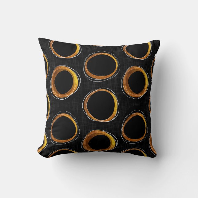 Solar Eclipse Mid-Century Modern Black & Gold Kussen (Voorkant)