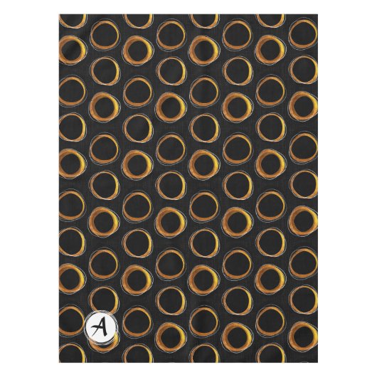 Solar Eclipse Mid-Century Modern Black & Gold Tafelkleed (Voorkant)