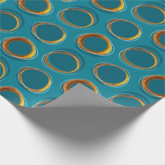 Solar Eclipse Mid-Century Modern - Blue and Gold Cadeaupapier (Hoek)