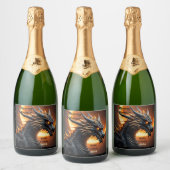 Solar Eclipse Raging Dragon Aanpassen Set van 6 Sparkling Wijnetiket (Flessen)