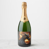 Solar Eclipse Raging Dragon Aanpassen Set van 6 Sparkling Wijnetiket (Voorkant)