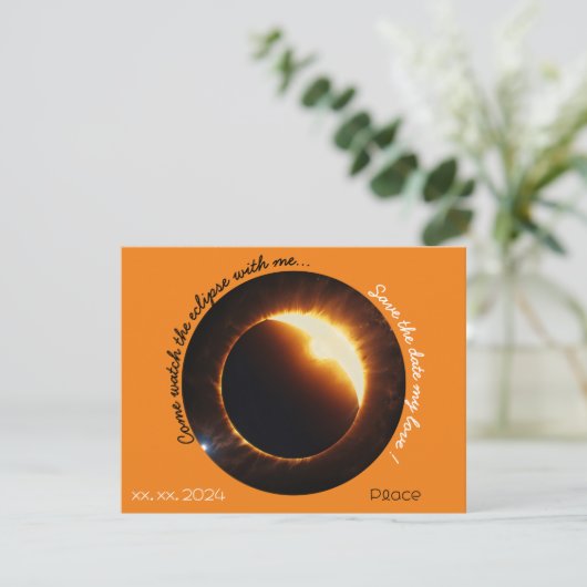 Solar Eclipse Realistisch Zwart sinaasappel Wit Feestdagenkaart (Staand voorkant)