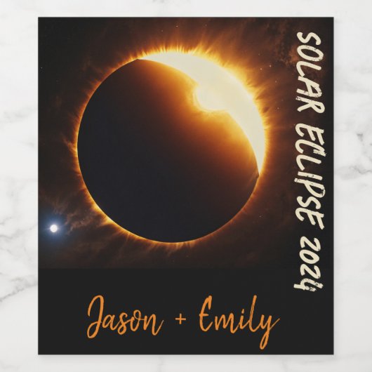 Solar Eclipse Realistische Sun bewerkbare tekst Wijn Etiket (Enkel label)