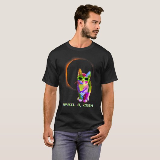 Solar Eclipse TShirt Cat Wearing Solar Eclipse Gla (Voorkant volledig)