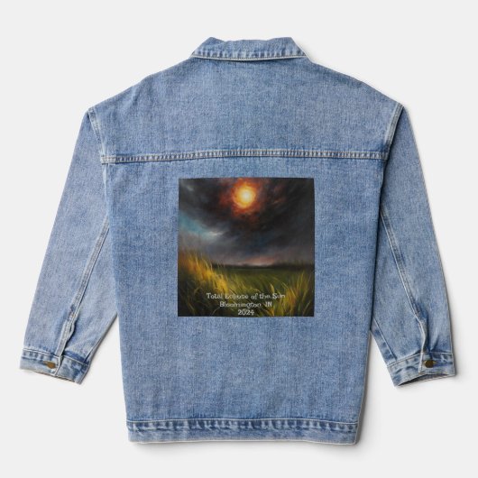 Solar Eclipse Voeg aangepaste tekst Dark Sky 2024 Denim Jacket (Achterkant)