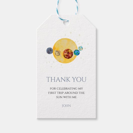 Solar First trip rond de zon dank je labels Cadeaulabel (Voorkant)