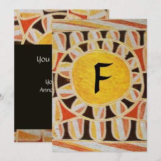 SOLAR GOLD MONOGRAM, heldergeel oranje zwart Kaart (Voorkant / Achterkant)