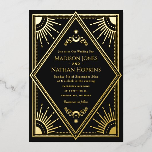 Solar Gothic Elegant Tarot Kaart bruiloft uitnodig (Voorkant)