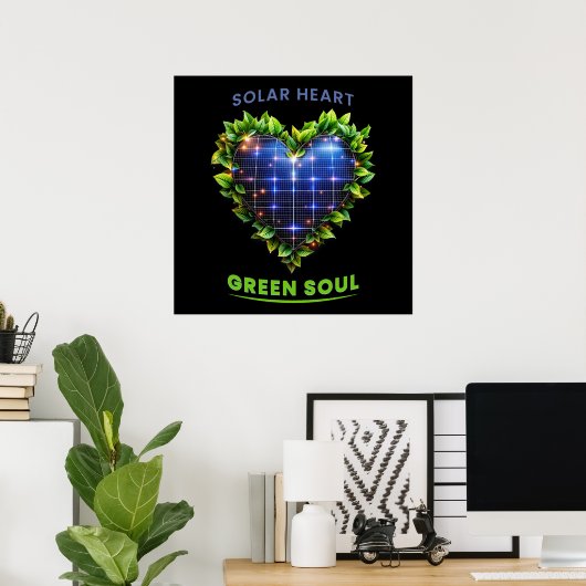 Solar Heart Green Soul – Solarpunk Art Print (Thuiskantoor)