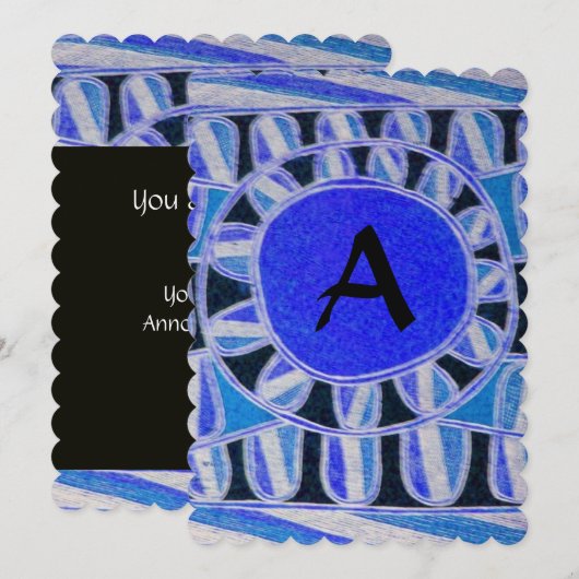 SOLAR MONOGRAM Geometric BlueTurquoise White Black Kaart (Voorkant / Achterkant)