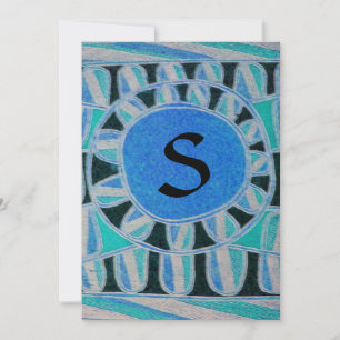 SOLAR MONOGRAM, goudblauwe turquase zwart wit Kaart