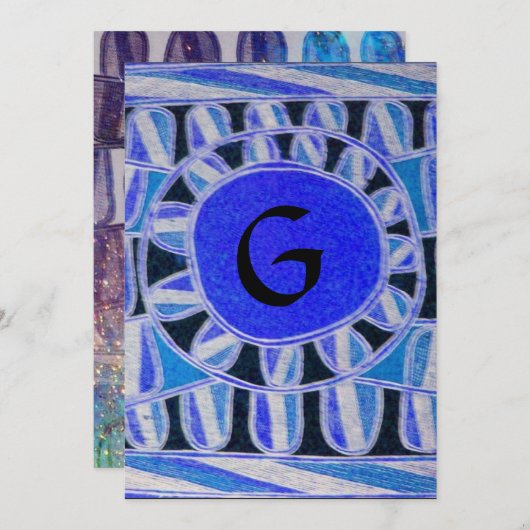 SOLAR MONOGRAM, helderblauw turquase zwart wit Kaart (Voorkant / Achterkant)