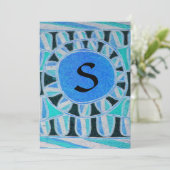 SOLAR MONOGRAM, helderblauw turquase zwart wit Kaart (Staand voorkant)