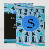 SOLAR MONOGRAM, helderblauw turquase zwart wit Kaart (Voorkant / Achterkant)