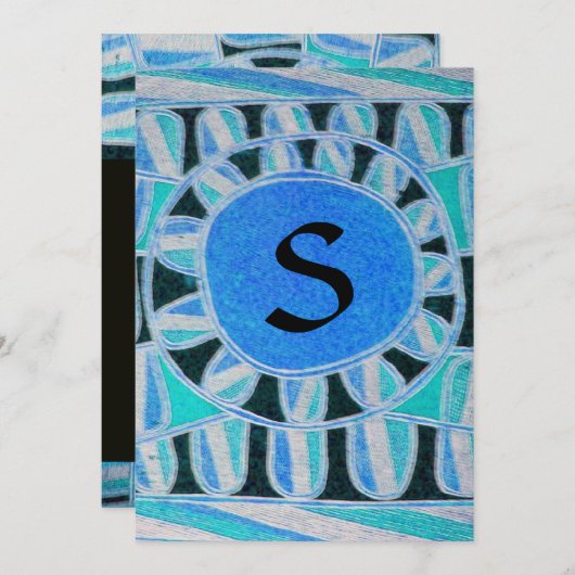 SOLAR MONOGRAM, helderblauw turquase zwart wit Kaart (Voorkant / Achterkant)