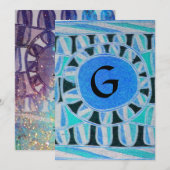 SOLAR MONOGRAM, helderblauw turquase zwart wit Kaart (Voorkant / Achterkant)