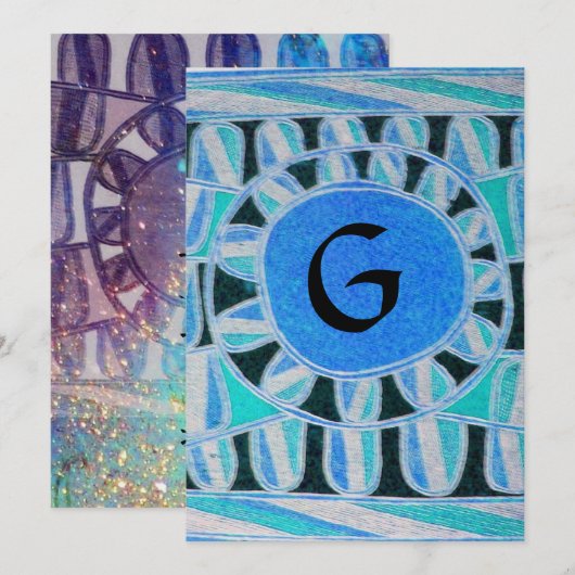 SOLAR MONOGRAM, helderblauw turquase zwart wit Kaart (Voorkant / Achterkant)