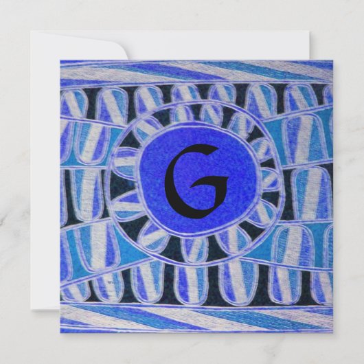 SOLAR MONOGRAM, helderblauw turquase zwart wit Kaart (Voorkant)