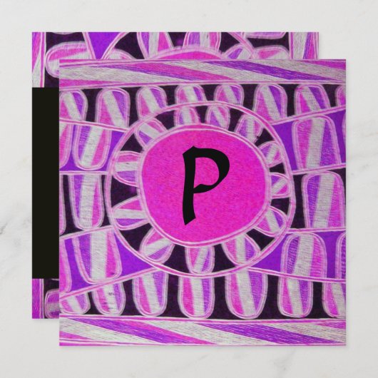 SOLAR MONOGRAM, helderroze fuchsie zwart wit Kaart (Voorkant / Achterkant)