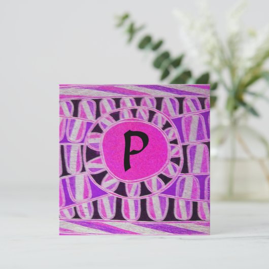 SOLAR MONOGRAM, helderroze fuchsie zwart wit Kaart (Staand voorkant)