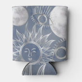 Solar Mystique | Dusty Blue Silver Moon Stars Sun Blikjeskoeler (Voorkant)