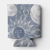 Solar Mystique | Dusty Blue Silver Moon Stars Sun Blikjeskoeler (Achterkant)