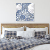 Solar Mystique | Dusty Blue Silver Moon Stars Sun Canvas Afdruk (Insitu (Slaapkamer))