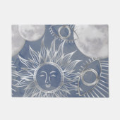 Solar Mystique | Dusty Blue Silver Moon Stars Sun Deurmat (Voorkant)