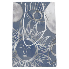 Solar Mystique | Dusty Blue Silver Moon Stars Sun Medium Cadeauzakje