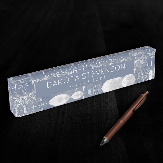 Solar Mystique | Dusty Blue Silver Moon Stars Sun Naambordje