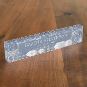 Solar Mystique | Dusty Blue Silver Moon Stars Sun Naambordje (Zijkant)