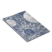 Solar Mystique | Dusty Blue Silver Moon Stars Sun Notitieboek (Rechterzijde)