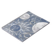 Solar Mystique | Dusty Blue Silver Moon Stars Sun Notitieboek (Linkerzijde)