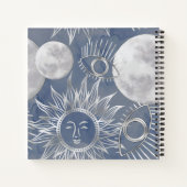 Solar Mystique | Dusty Blue Silver Moon Stars Sun Notitieboek (Achterkant)