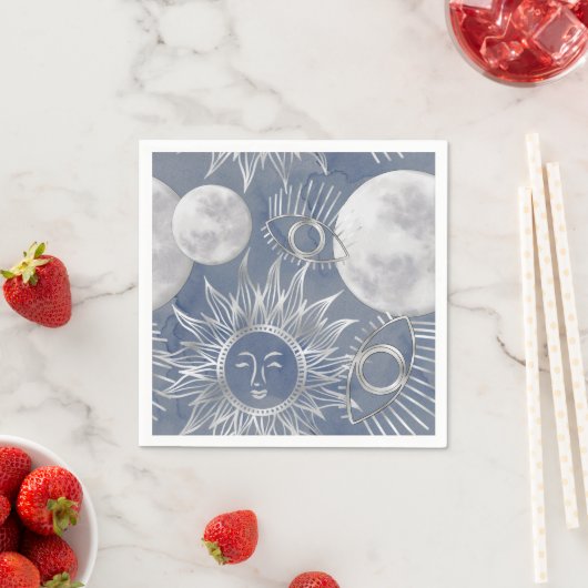 Solar Mystique | Dusty Blue Silver Moon Stars Sun Servet (Insitu)