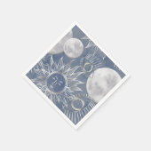 Solar Mystique | Dusty Blue Silver Moon Stars Sun Servet (Hoek)