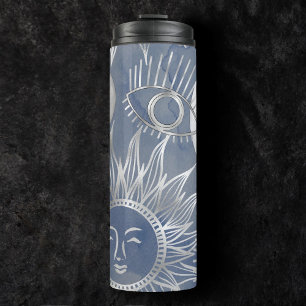 Solar Mystique Dusty Blue Silver Moon Stars Sun Thermosbeker