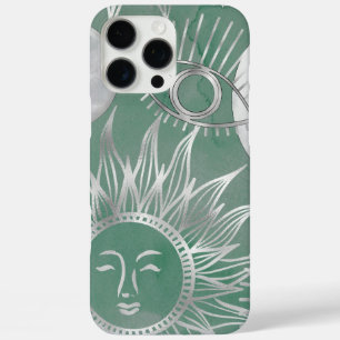 Solar Mystique Dusty Green Silver Moon Stars Sun iPhone 16 Pro Max Hoesje