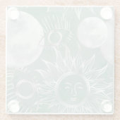 Solar Mystique | Dusty Green Silver Moon Stars Sun Glazen Onderzetter (Achterkant)