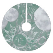 Solar Mystique | Dusty Green Silver Moon Stars Sun Kerstboom Rok (Voorkant)