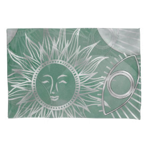 Solar Mystique Dusty Green Silver Moon Stars Sun Kussensloop