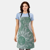 Solar Mystique | Dusty Green Silver Moon Stars Sun Schort (Gedragen)