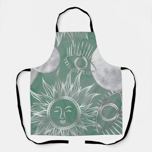 Solar Mystique | Dusty Green Silver Moon Stars Sun Schort (Voorkant)