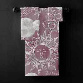 Solar Mystique | Roze zilver Moon Stars Sun Eyes Bad Handdoek