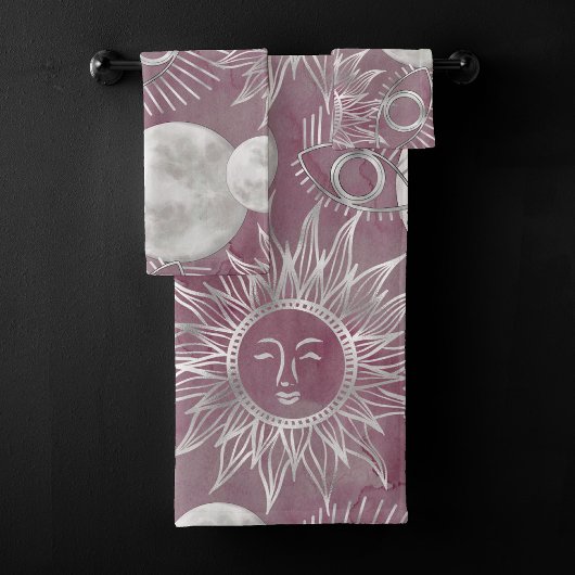 Solar Mystique | Roze zilver Moon Stars Sun Eyes Bad Handdoek