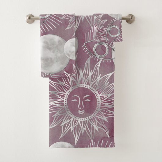 Solar Mystique | Roze zilver Moon Stars Sun Eyes Bad Handdoek (Insitu)