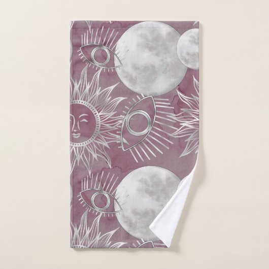 Solar Mystique | Roze zilver Moon Stars Sun Eyes Bad Handdoek (Handdoek)